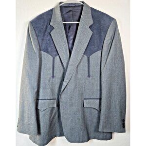 Vintage 1970s Circle S Men’s 46R Western Blazer Gray Navy Yoke USA Made